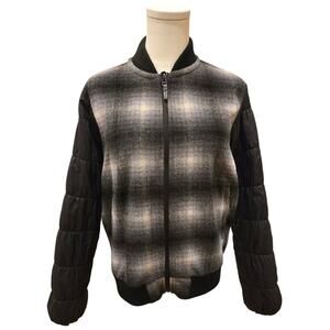 SMARTWOOL Ibera Merino Wool Bomber Jacket Black White Check Womens Small